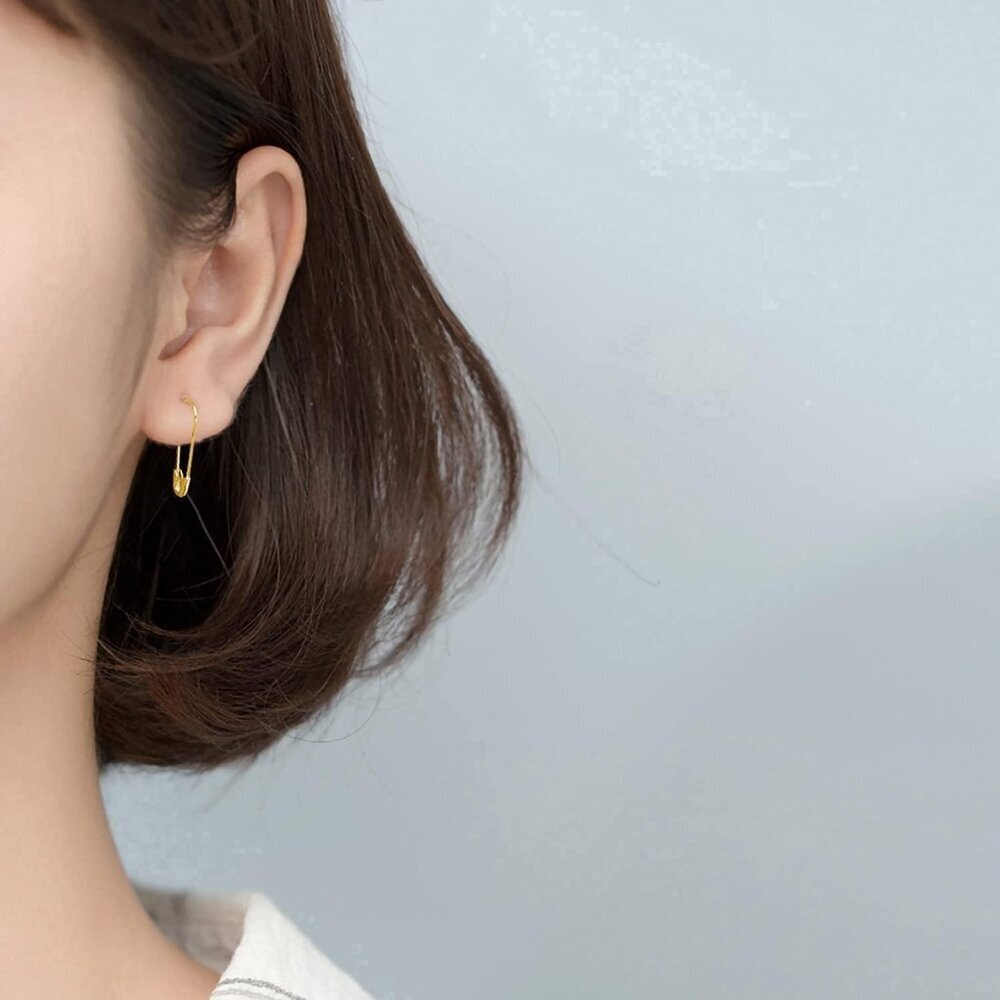 925 Sterling Silver Safety Pin Earrings Hoop for Women Teens Paperclip Earrings - Picture 2 of 7